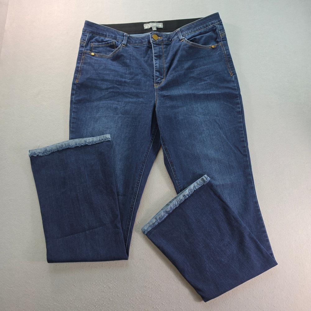 Wit & Wisdom Ab-solution High Rise Flare Jeans Dark Wash Raw Hem Size 16